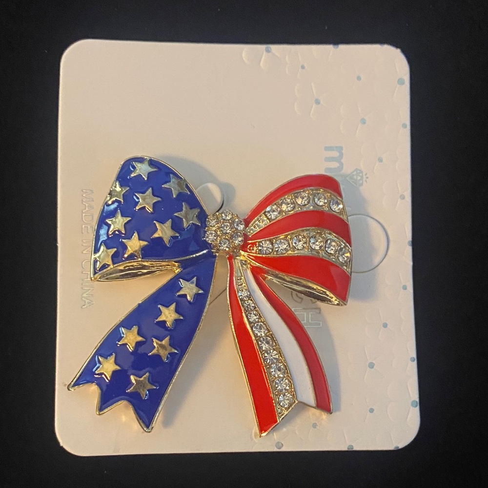 Patriotic Bow Brooch with Stars and Stripes